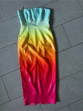 RNWY Strapless Ombre Sequin Bodycon Dress - Aqua to Pink